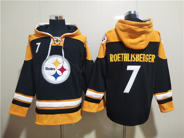 Men's Pittsburgh Steelers #7 Ben Roethlisberger  Black Ageless Must-Have Lace-Up Pullover Hoodie